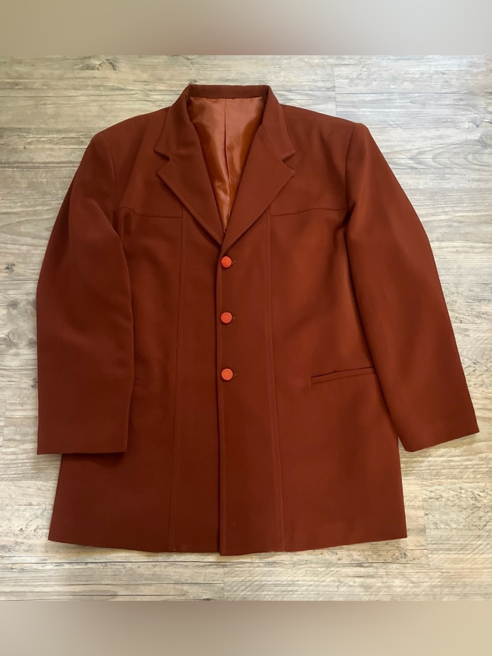 Vintage Carmel Zhao Men's 3X Top Coat Terracotta Rust Retro 90s Oversized USA